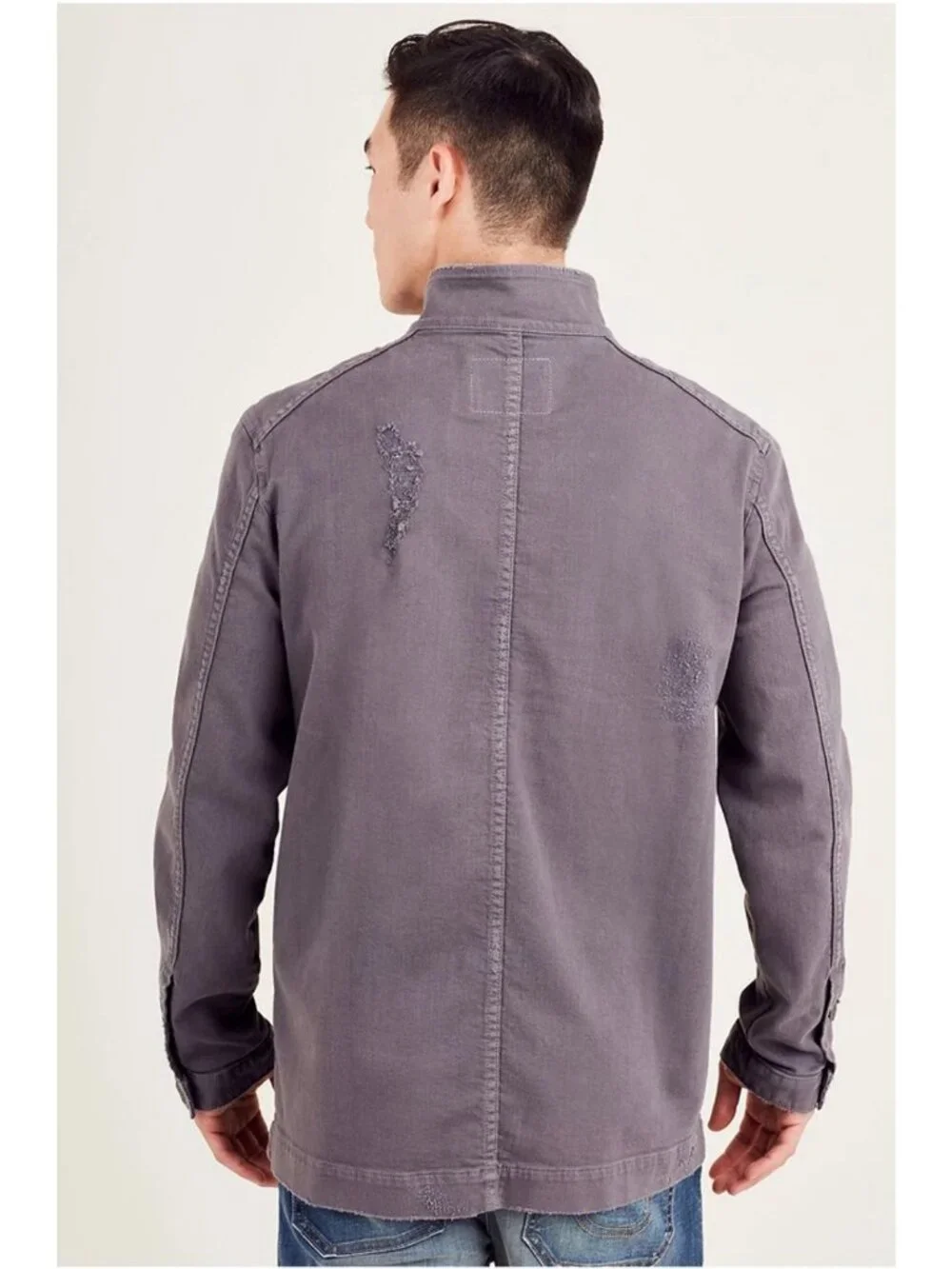 True Religion Brand Jeans Distressed Military Cotton Jacket In Charcoal Size 3XL
